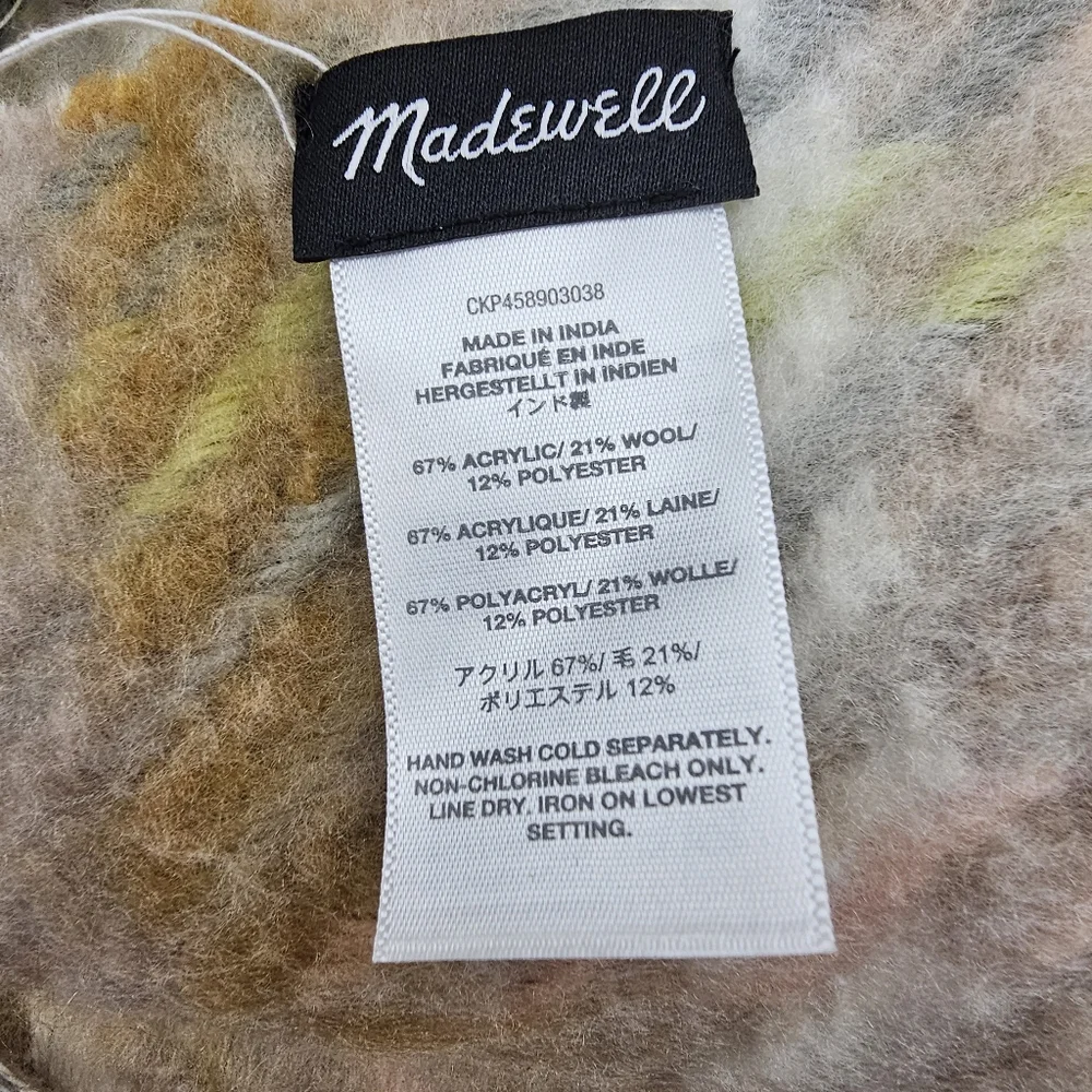 Madewell Wool Blend Pink, Cream, Camel Plaid Soft Fuzzy Oversized Scarf …